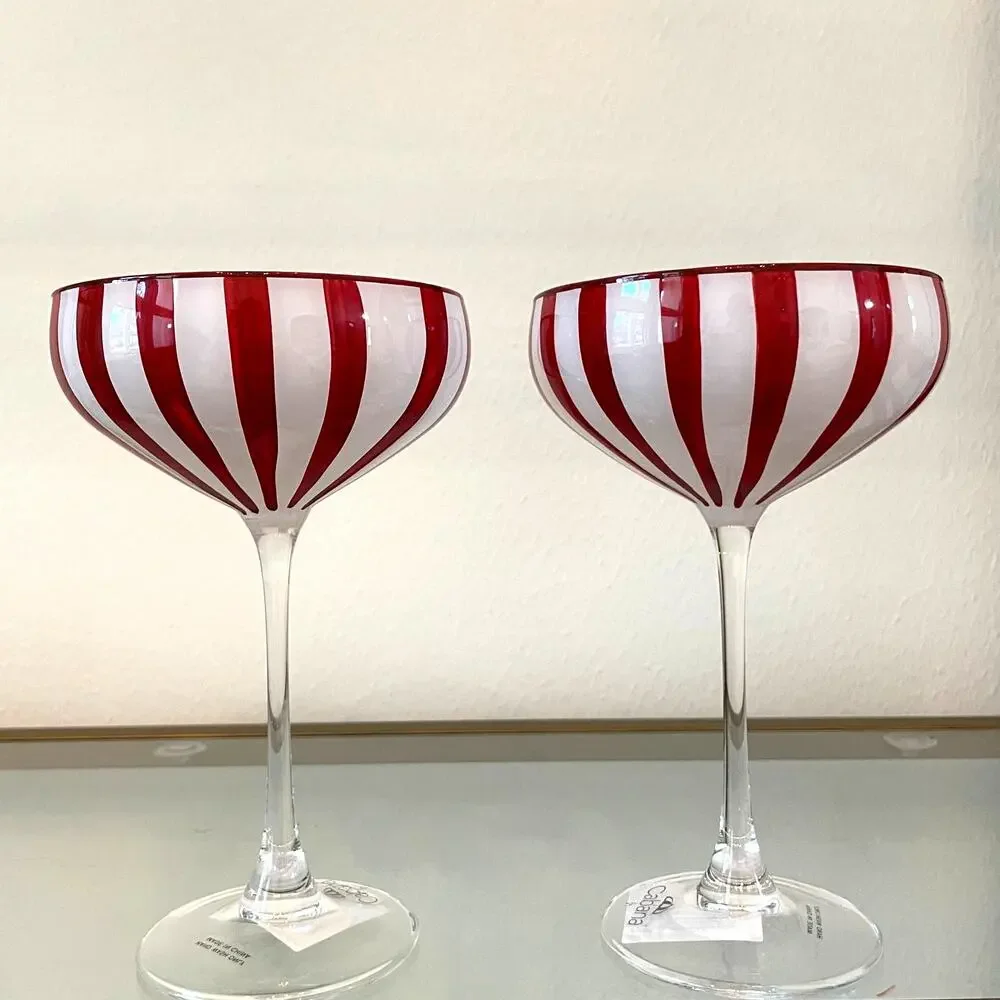 Cabana Red Striped Coupe Glasses 8oz Set of 2 NEW